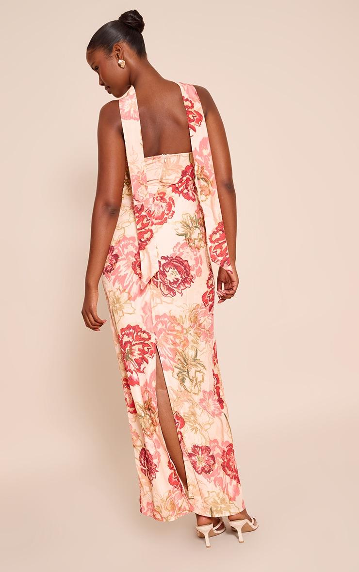 Pretty Little Thing Multi Floral Print Bandeau Scarf Detail Chiffon Maxi Dress
