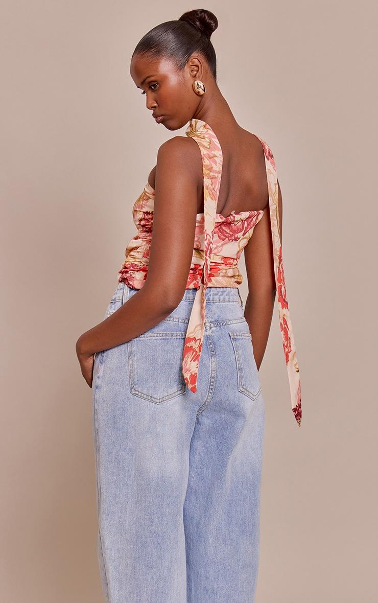 Pretty Little Thing Multi Floral Print Chiffon Bandeau Scarf Detail Top