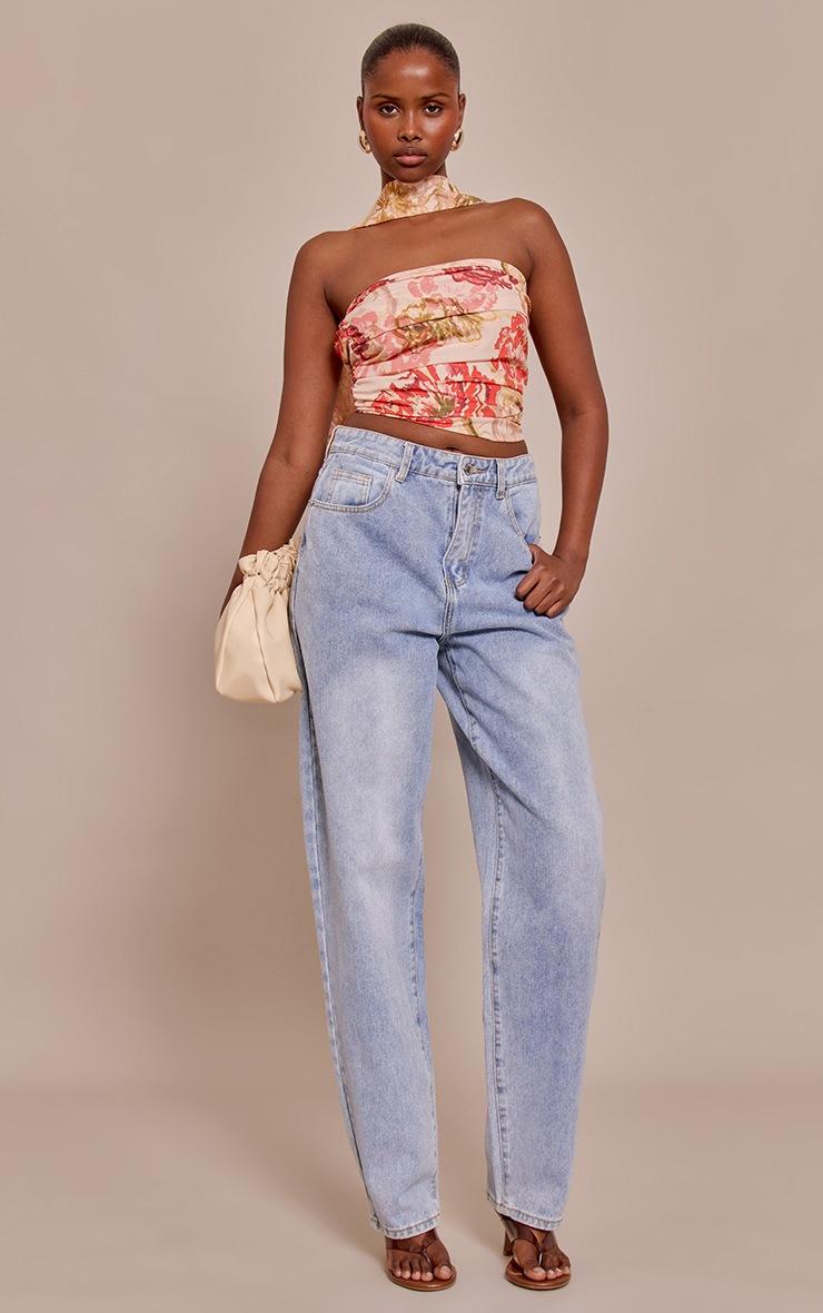 Pretty Little Thing Multi Floral Print Chiffon Bandeau Scarf Detail Top