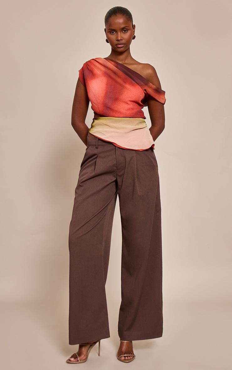 Pretty Little Thing Multi Printed Chiffon Asymmetric Drapey Long Top