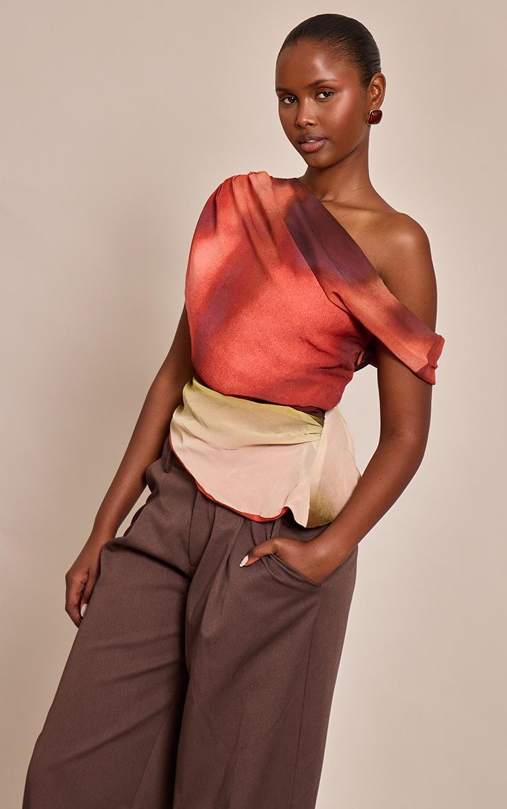 Pretty Little Thing Multi Printed Chiffon Asymmetric Drapey Long Top