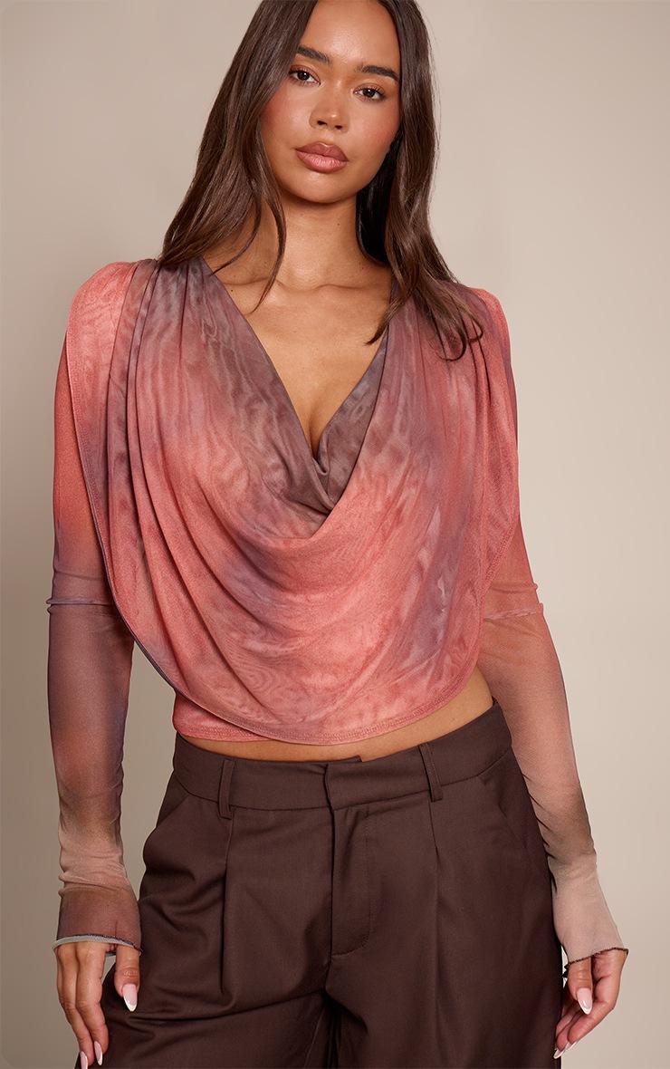 Pretty Little Thing Multi Printed Cowl Long Sleeve Top