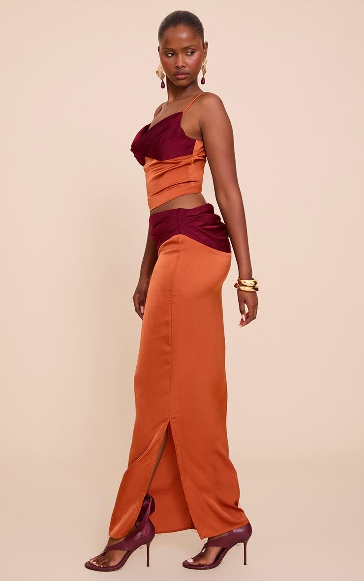 Pretty Little Thing Multi Satin Pleated Contrast Maxi Skirt