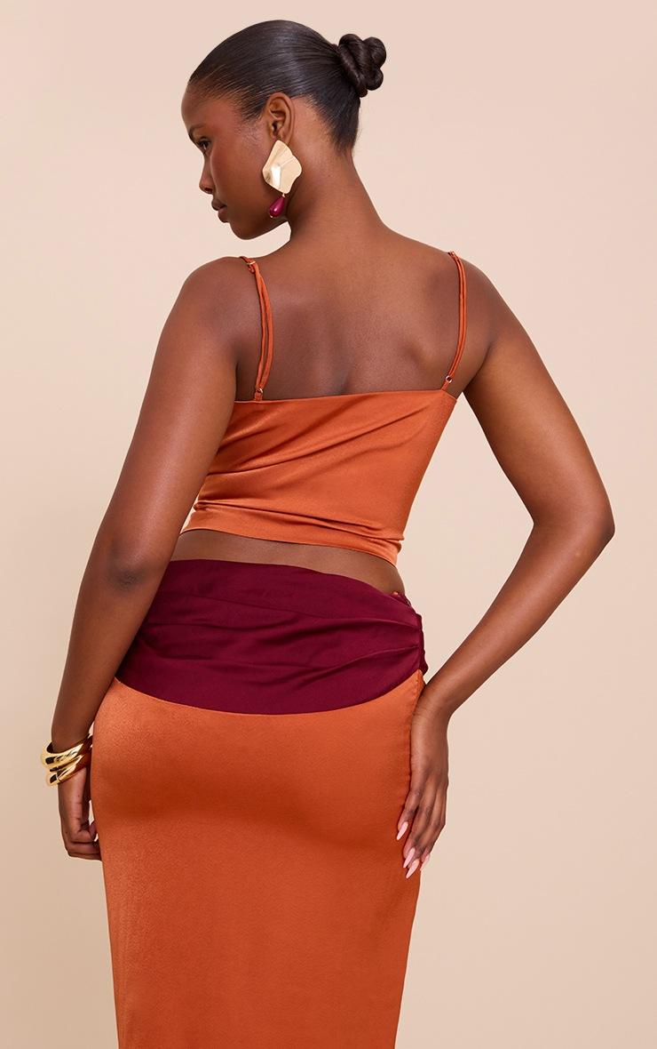 Pretty Little Thing Multi Satin Pleated Contrast Strappy Cami Top