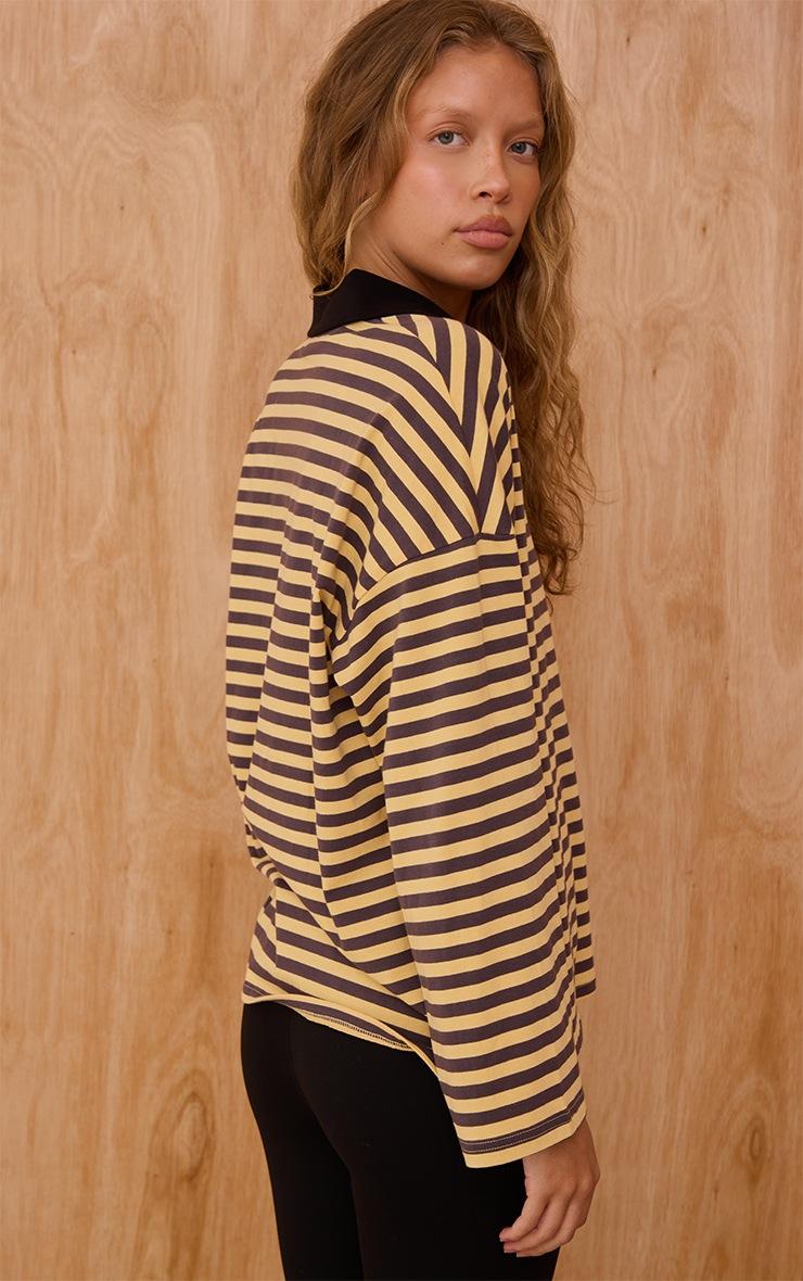 Pretty Little Thing Multi Stripey Collar Detail Long Sleeve Rugby Top