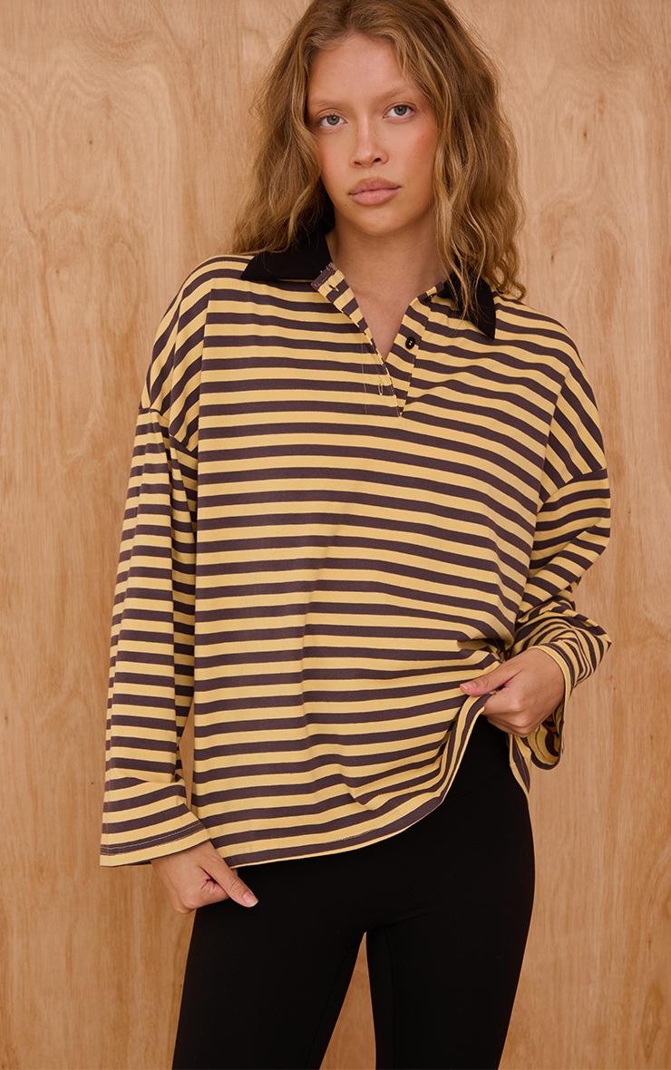 Pretty Little Thing Multi Stripey Collar Detail Long Sleeve Rugby Top