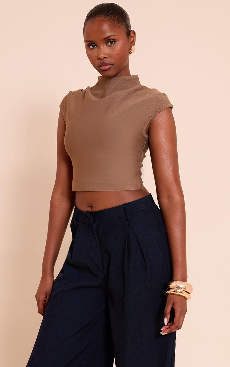 Pretty Little Thing Mushroom Bandage Pleat Detail Cap Sleeve Top