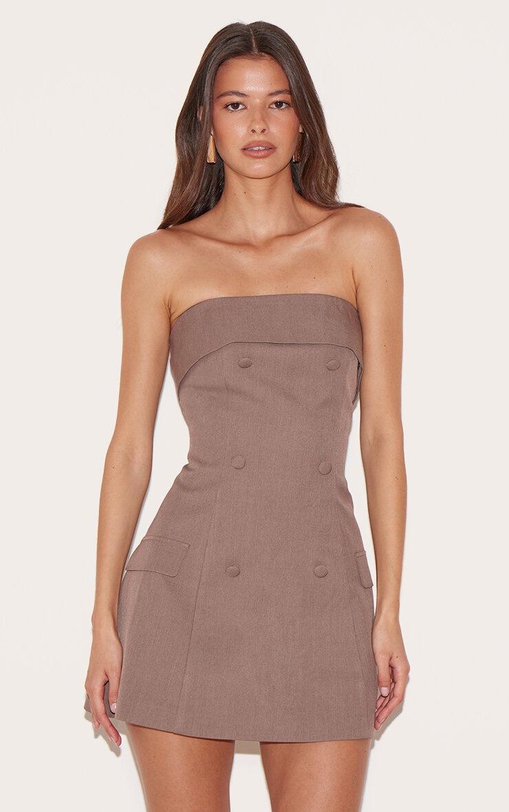 Pretty Little Thing Mushroom Bandeau Foldover Detail Mini Dress