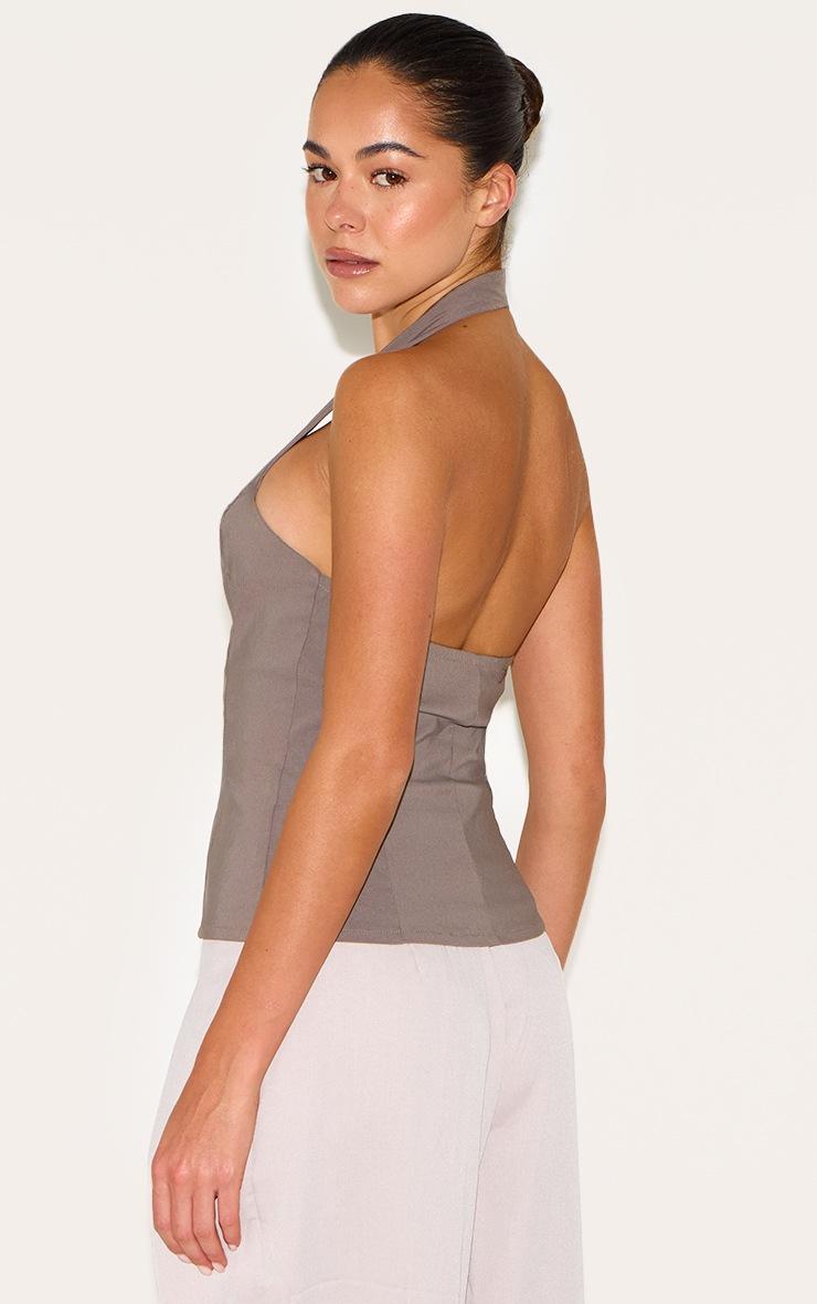 Pretty Little Thing Mushroom Bengaline Button Up Halterneck Long Top