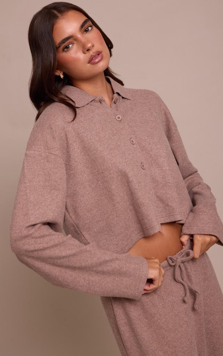 Pretty Little Thing Mushroom Brushed Rib Button Shirt