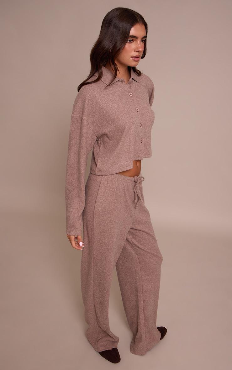 Pretty Little Thing Mushroom Brushed Rib Wide Leg Drawstring Pants