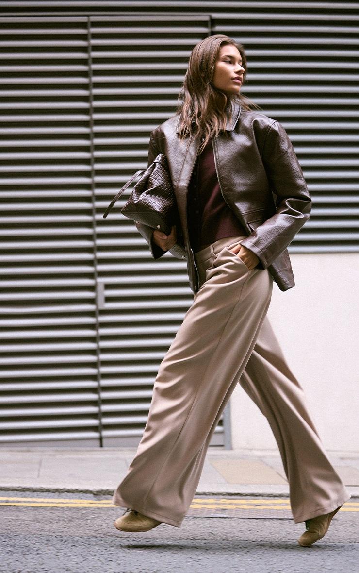 Pretty Little Thing Mushroom Brushed Tailored Straight Leg Pants