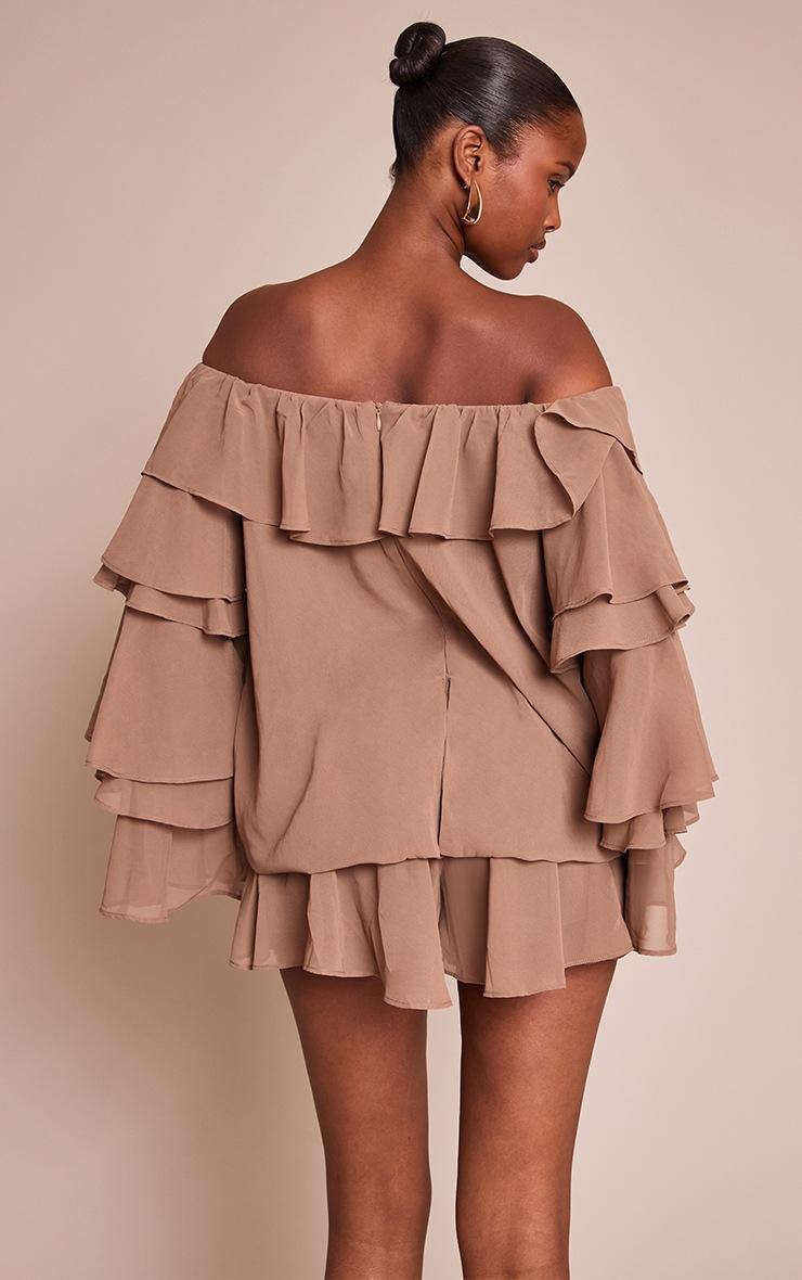 Pretty Little Thing Mushroom Chiffon Frill Detail Long Sleeve Romper