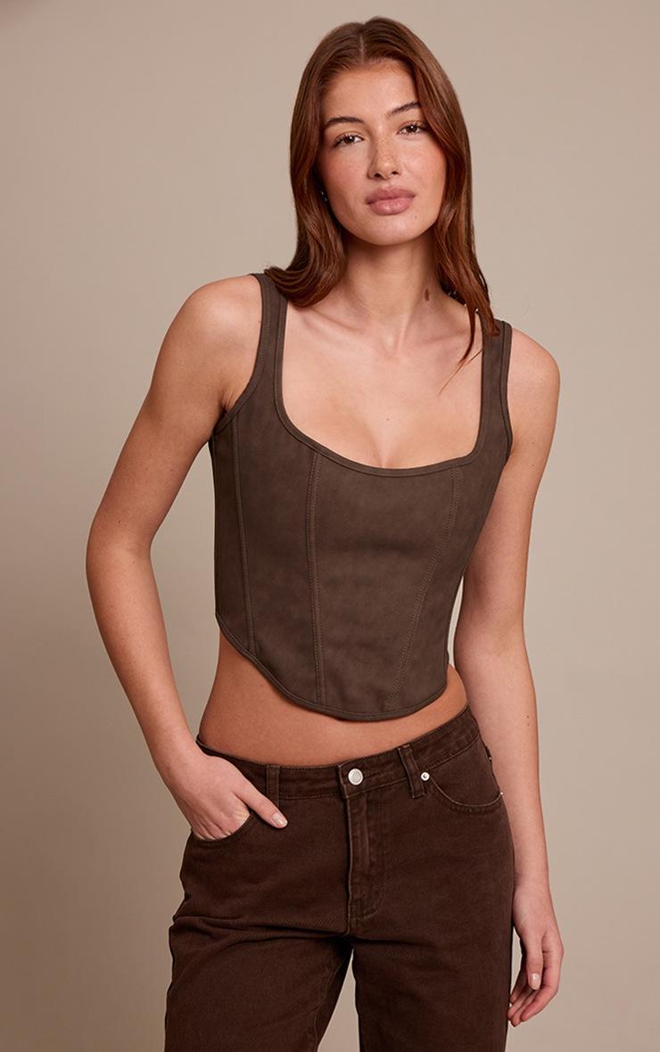 Pretty Little Thing Mushroom Coated Woven Scoop Neck Bonded Corset