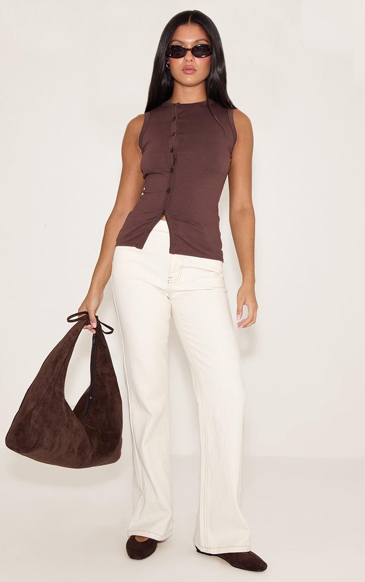 Pretty Little Thing Mushroom Cotton Asymmetric Button Down Top