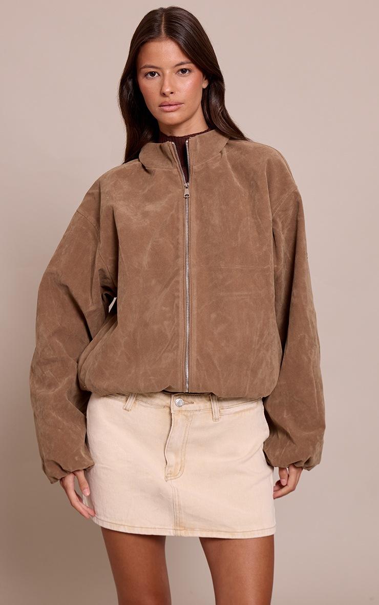 Pretty Little Thing Mushroom Faux Suede Bomber Jacket