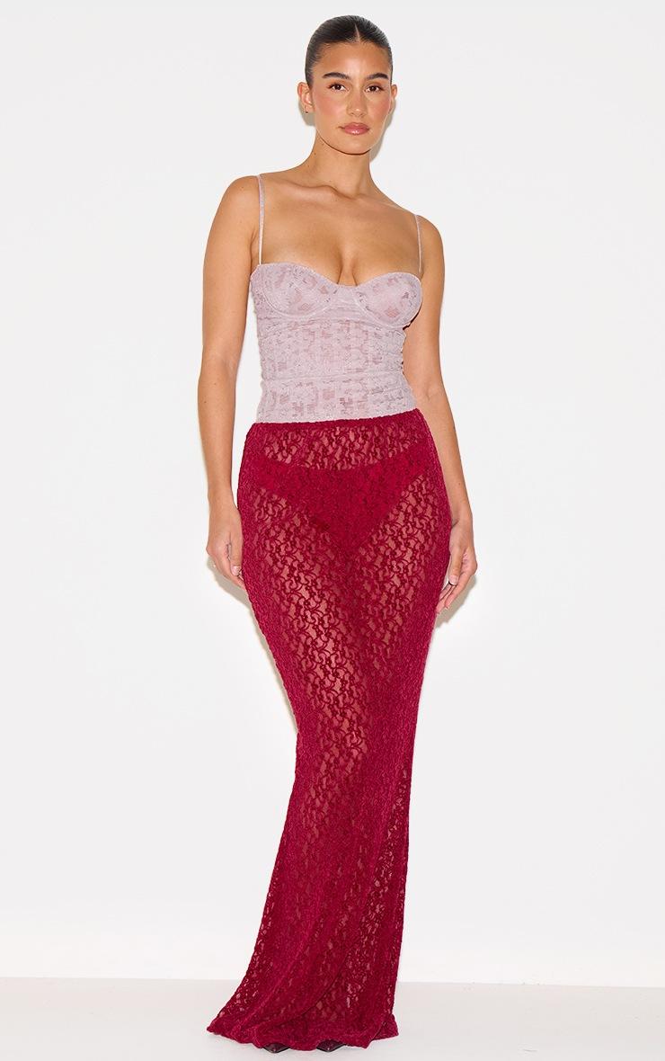 Pretty Little Thing Mushroom Lace Spaghetti Strap Long Corset