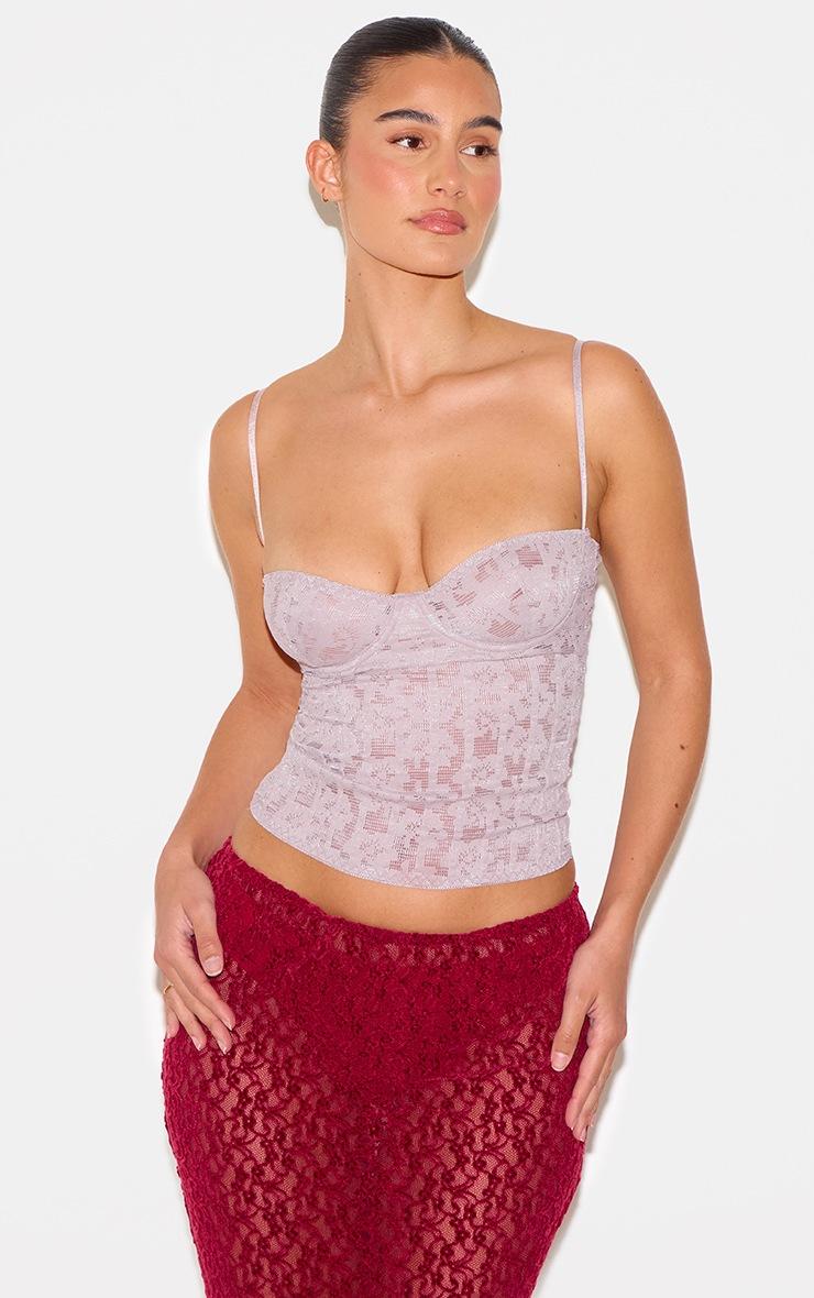 Pretty Little Thing Mushroom Lace Spaghetti Strap Long Corset