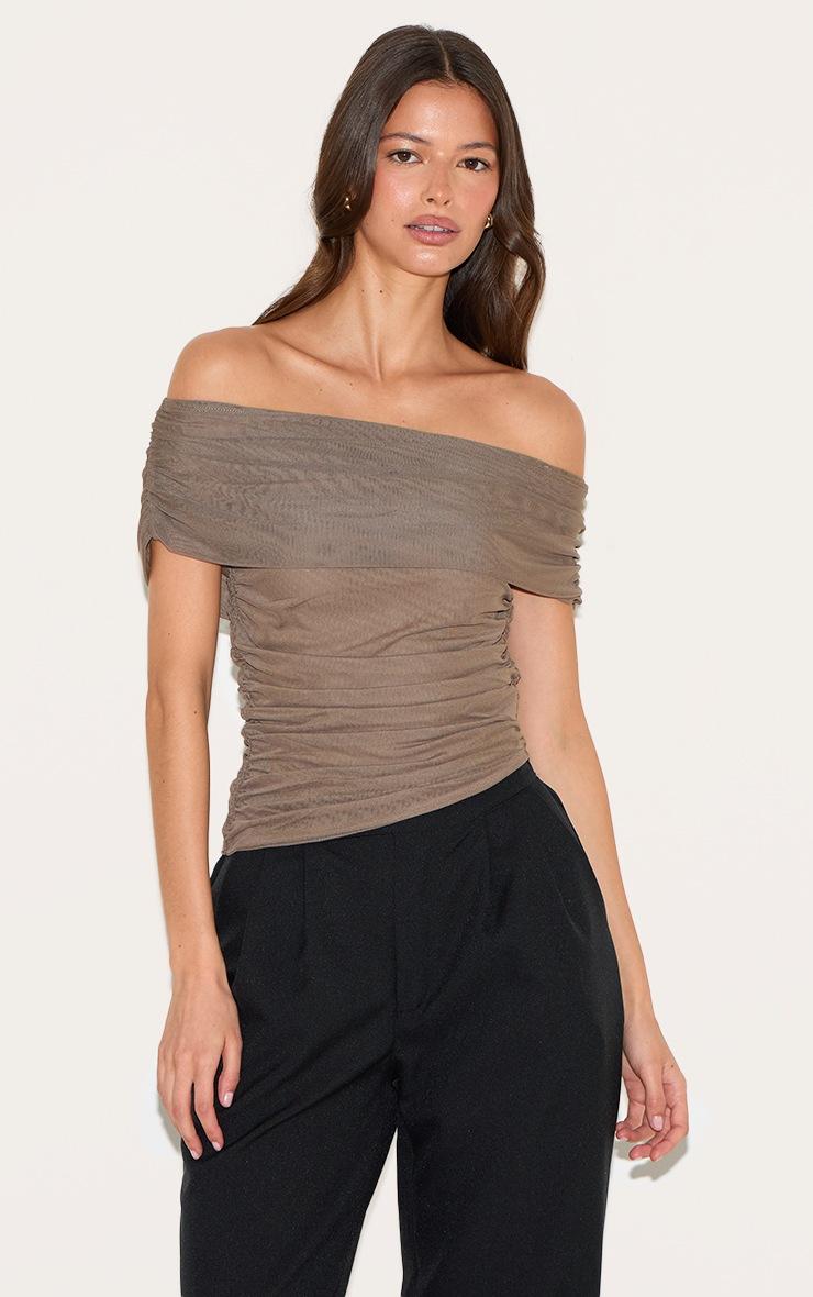 Pretty Little Thing Mushroom Mesh Foldover Ruched Bandeau Top