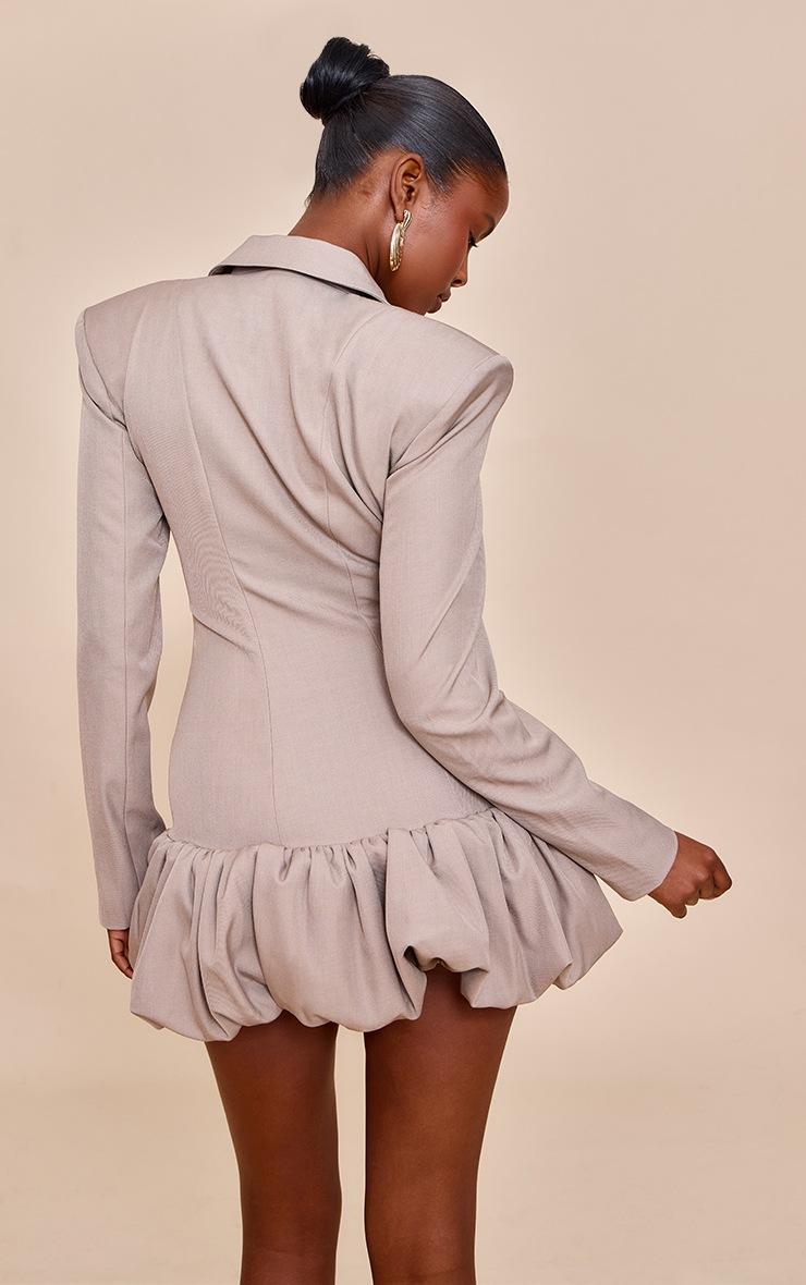 Pretty Little Thing Mushroom Plunge Puff Hem Blazer Dress