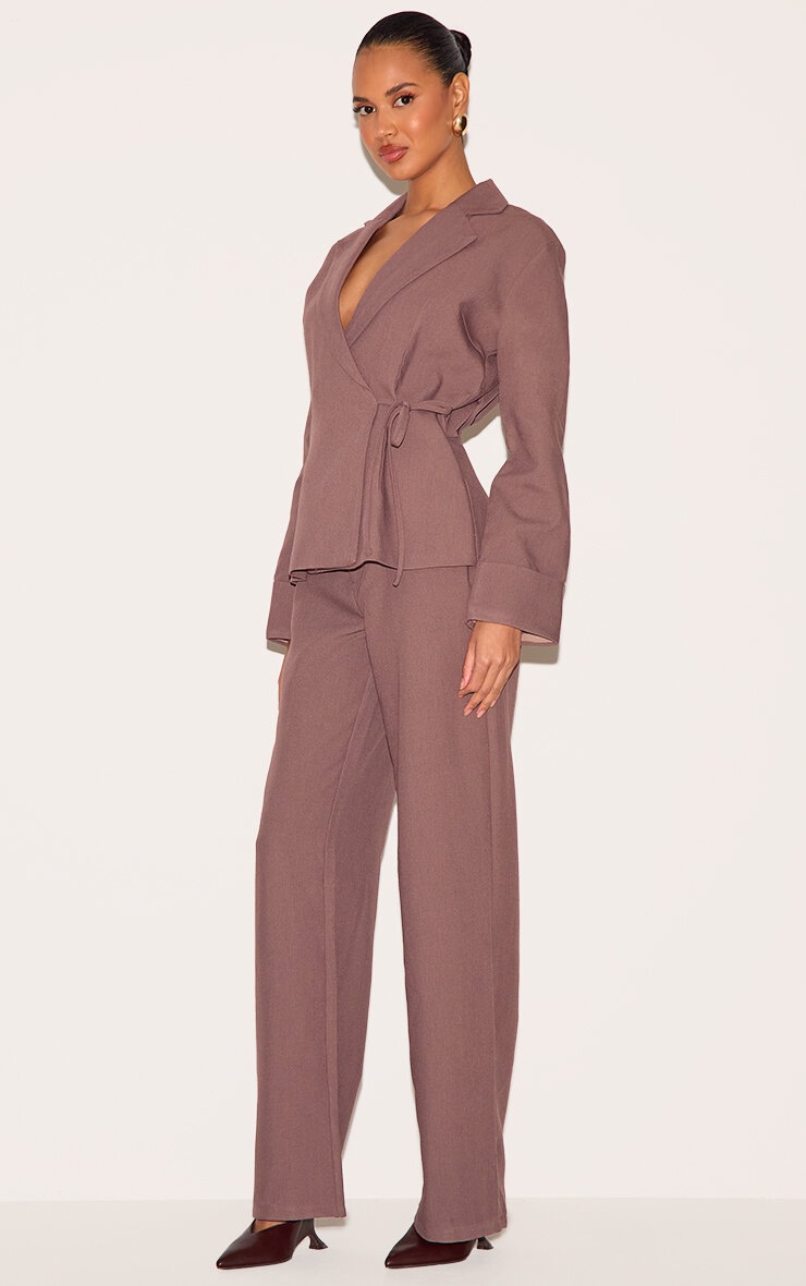 Pretty Little Thing Mushroom Premium Woven Tie Side Blazer Jumpsuit