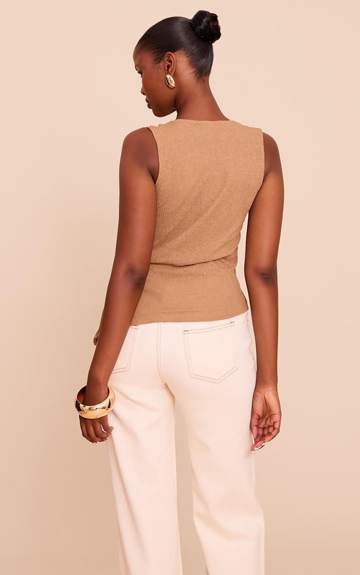 Pretty Little Thing Mushroom Ribbed Onion Skin Trim Detail Plunge Top