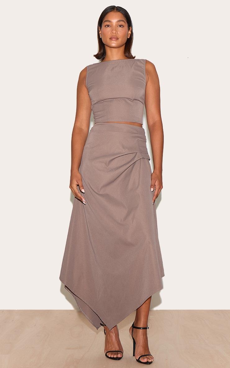 Pretty Little Thing Mushroom Ruched Detail Hanky Hem Midaxi Skirt