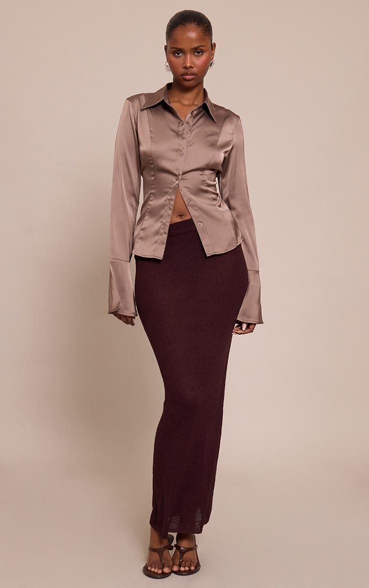 Pretty Little Thing Mushroom Satin Flared Sleeve Fitted Shirt