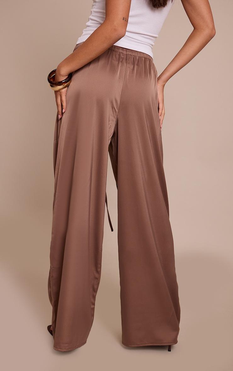 Pretty Little Thing Mushroom Satin Low Rise Wide Leg Drawstring Pants