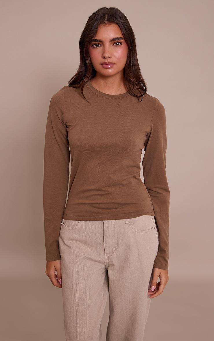 Pretty Little Thing Mushroom Soft Cotton Crew Neck Longline Long Sleeve Top