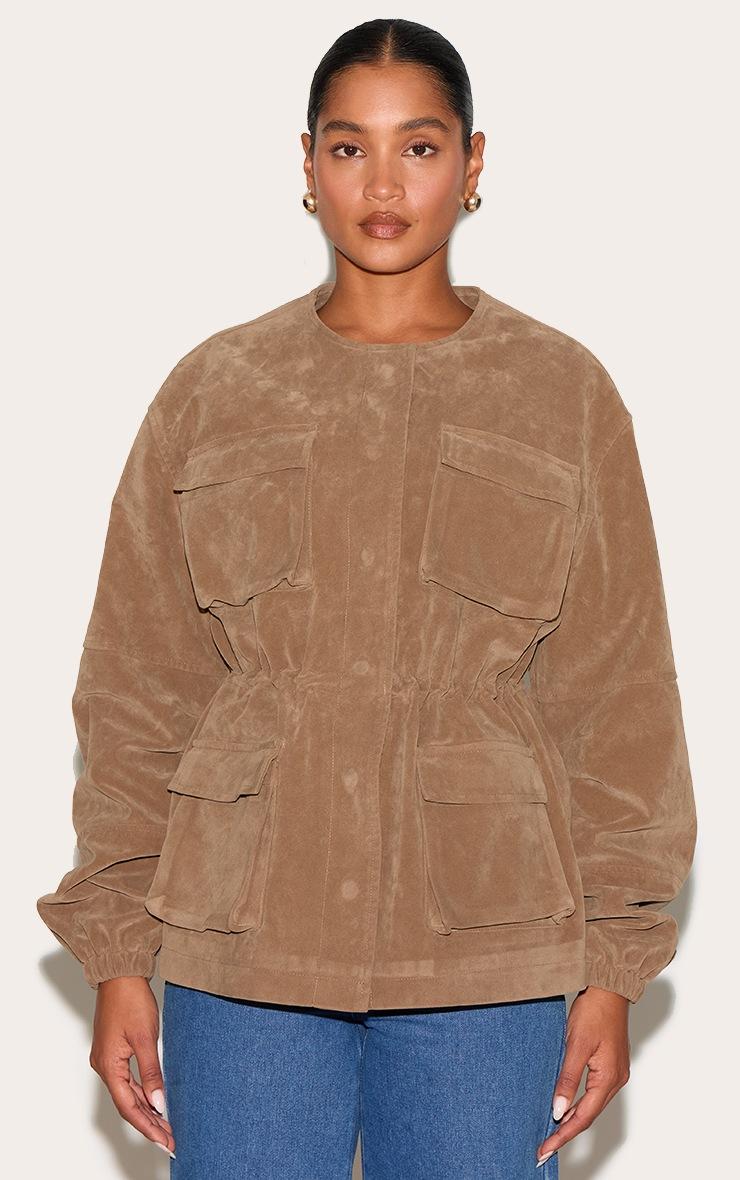 Pretty Little Thing Mushroom Structured Faux Suede Pocket Detail Adjustable Waist Jacket
