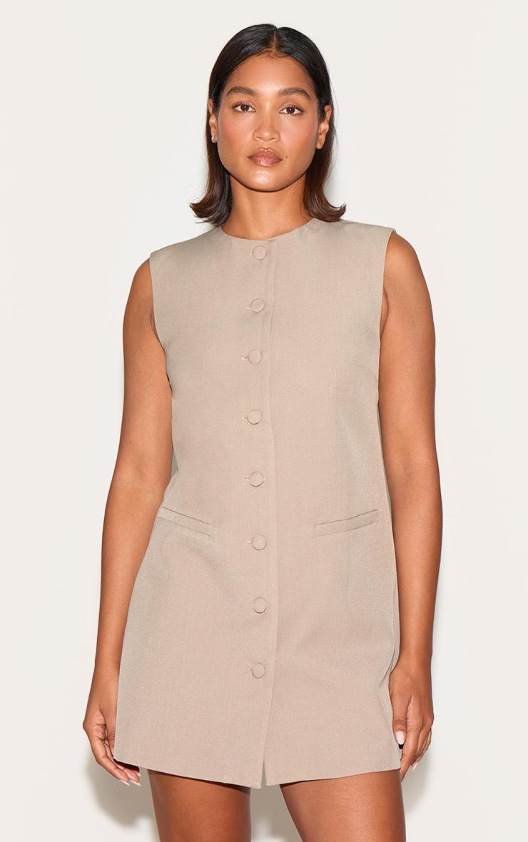 Pretty Little Thing Mushroom Tailored Woven Button Down A Line Dress