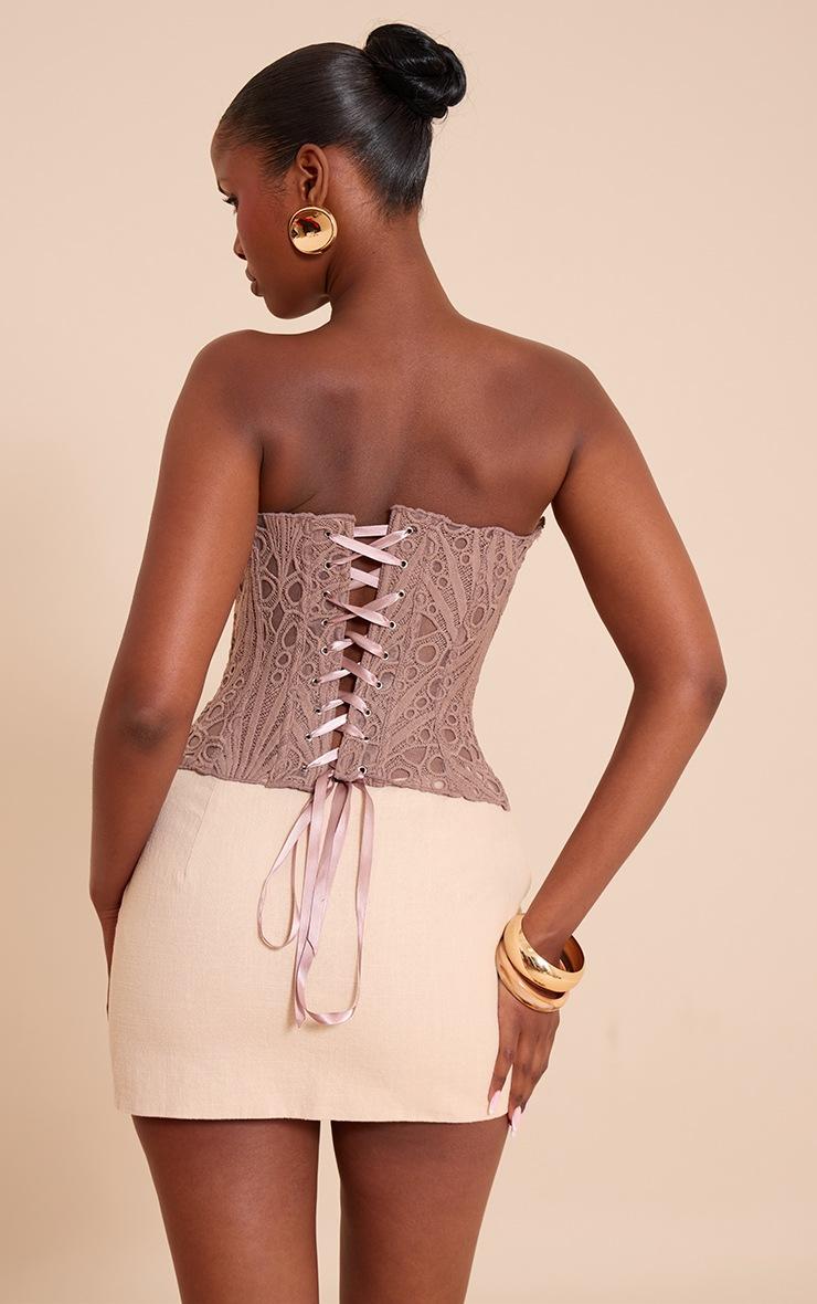 Pretty Little Thing Mushroom Textured Sheer Floral Lace Corset