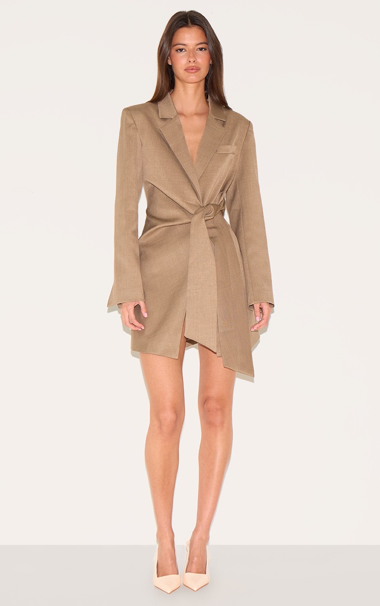 Pretty Little Thing Mushroom Woven Blazer Side Tie Mini Dress