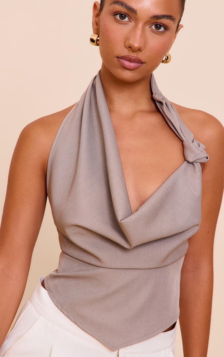 Pretty Little Thing Mushroom Woven Cowl Neck Long Top