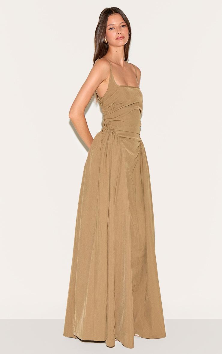 Pretty Little Thing Mushroom Woven Ruched Strappy Maxi Dress