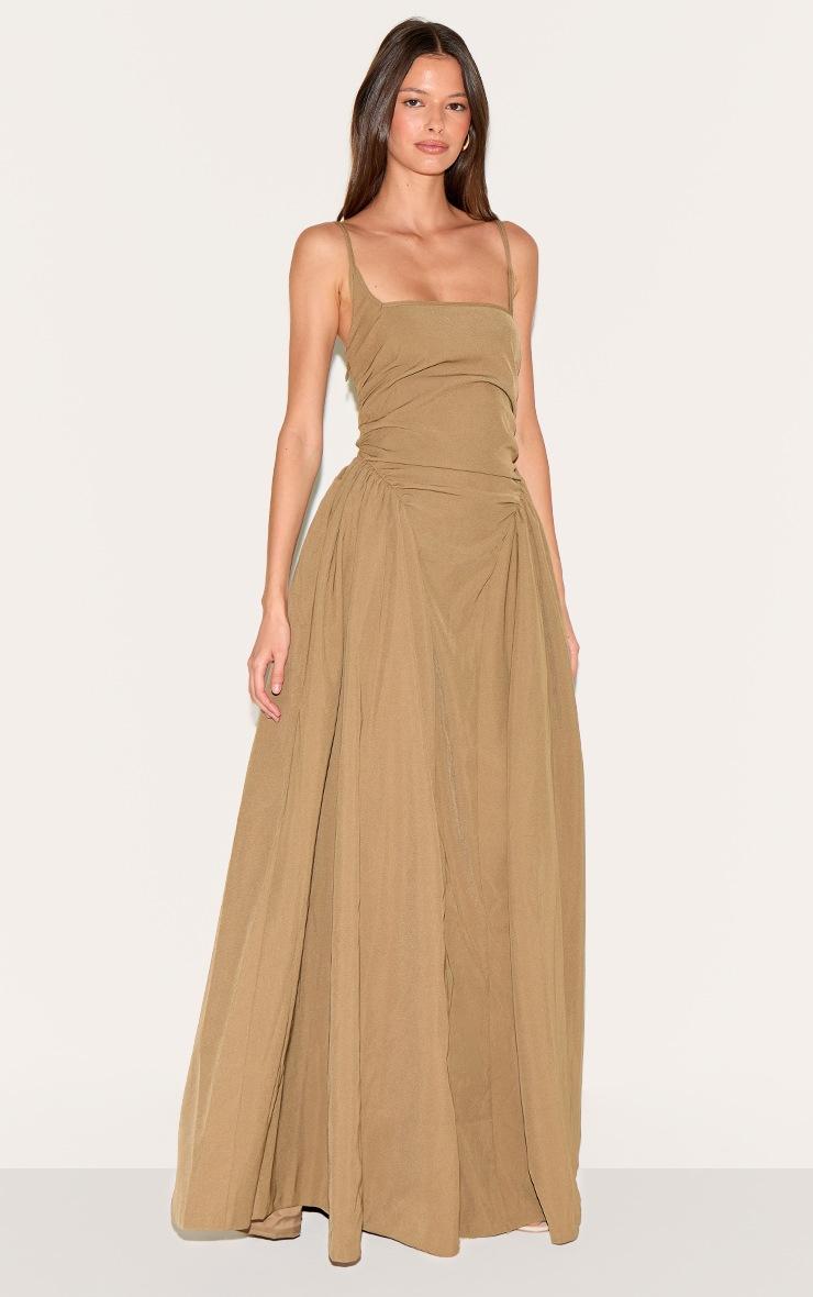 Pretty Little Thing Mushroom Woven Ruched Strappy Maxi Dress