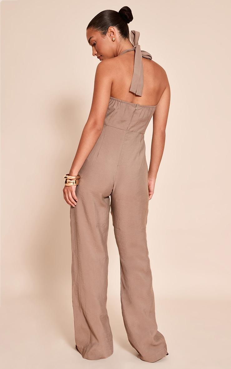 Pretty Little Thing Mushroom Woven Textured Halterneck Jumpsuit