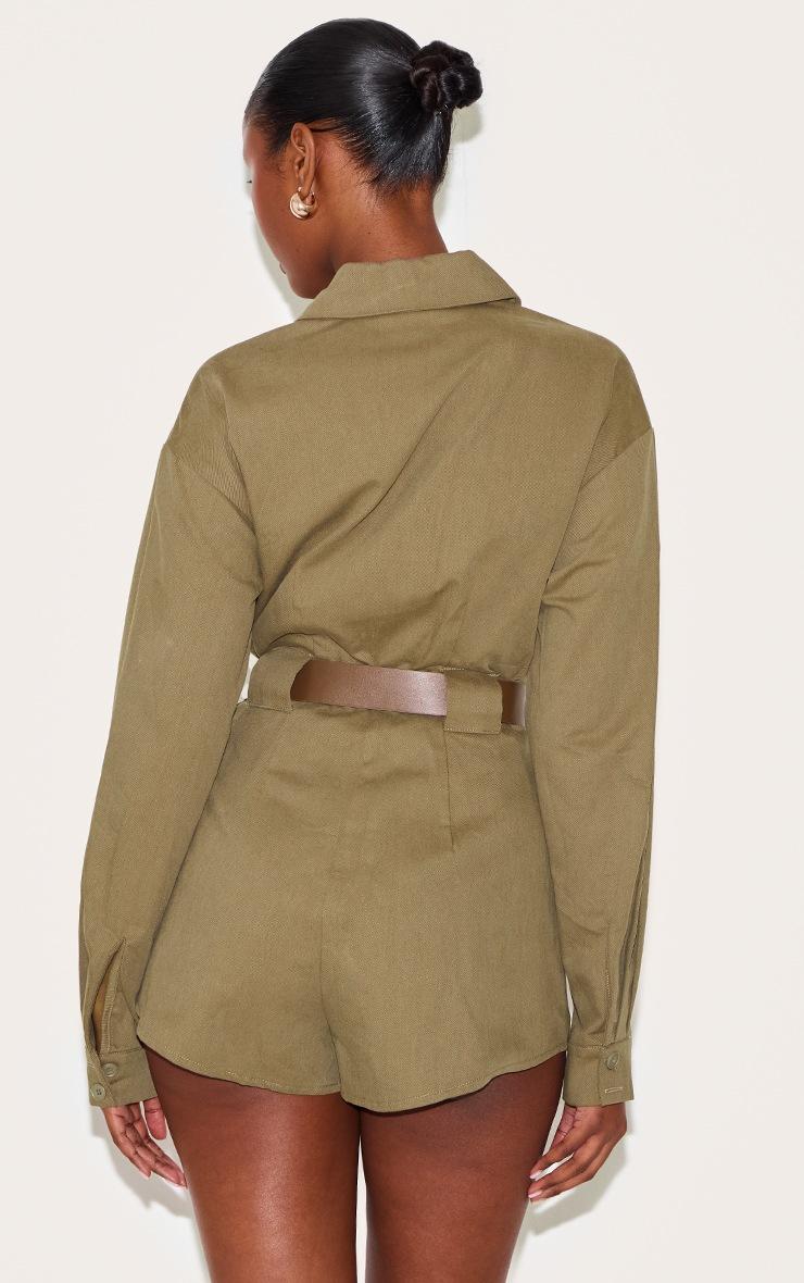 Pretty Little Thing Mushroom Woven Utility Belted Romper