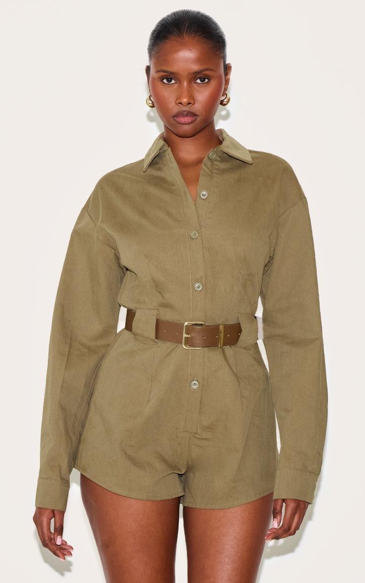 Pretty Little Thing Mushroom Woven Utility Belted Romper