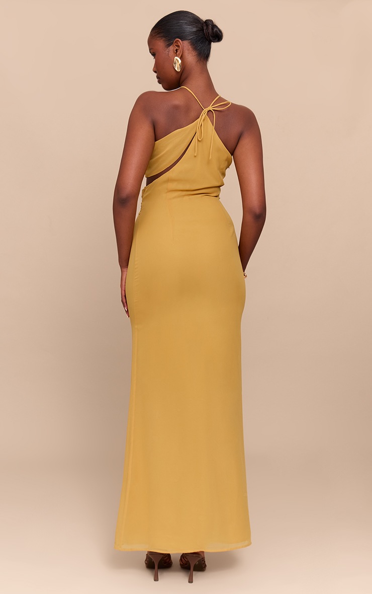 Pretty Little Thing Mustard Chiffon Cut Out Draped Maxi Dress