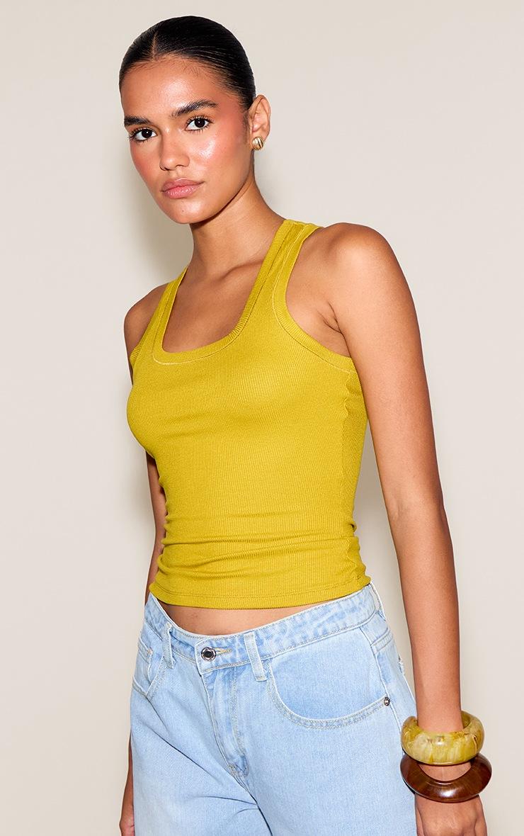 Pretty Little Thing Mustard Soft Rib Scoop Neck Vest Top