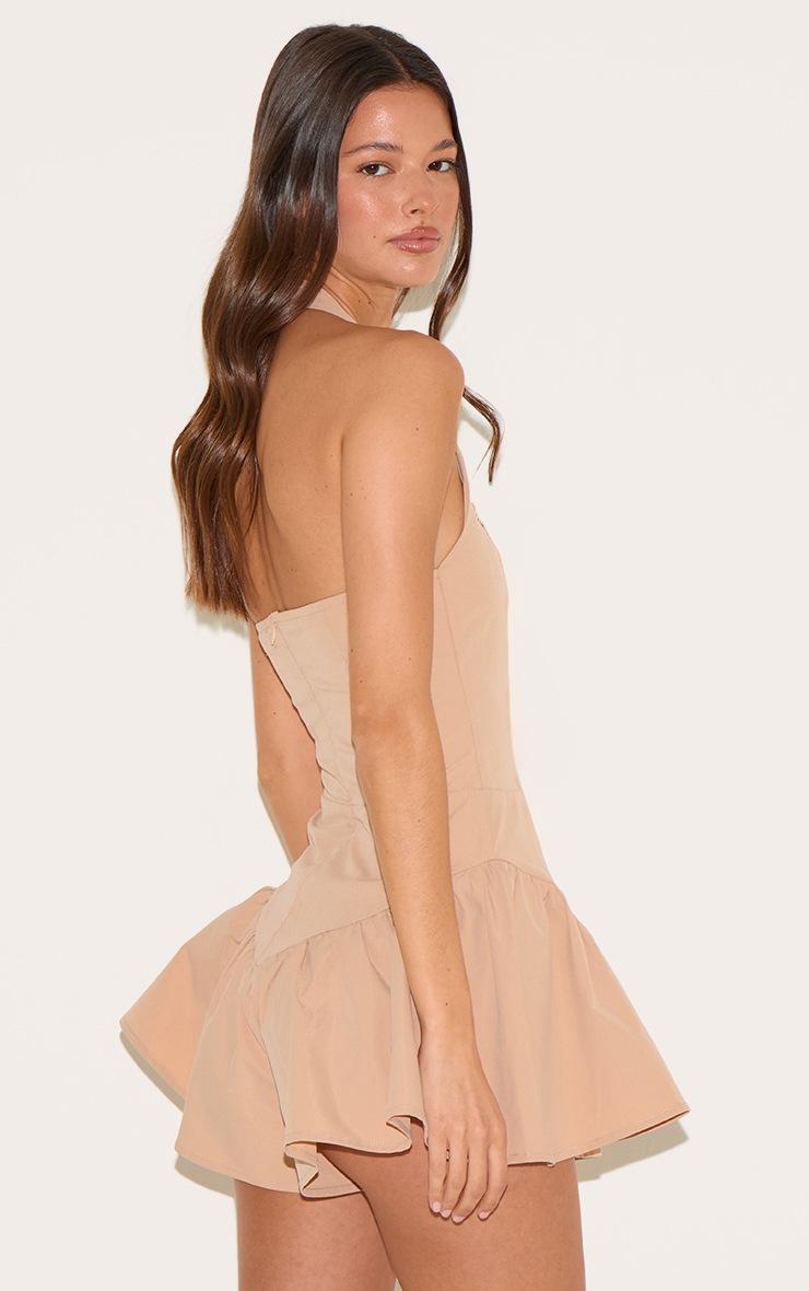 Pretty Little Thing Natural Halter Neck Drop Waist Floaty Romper