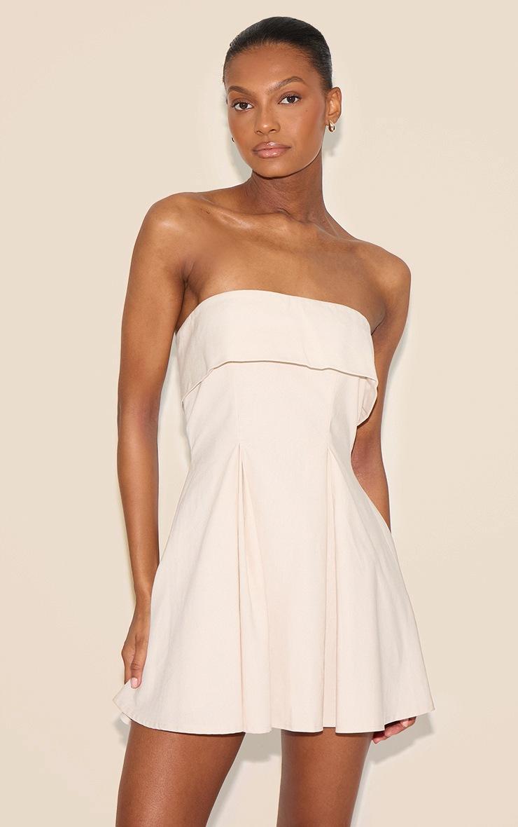 Pretty Little Thing Natural Linen-Blend Bandeau Fold Over Shift Dress