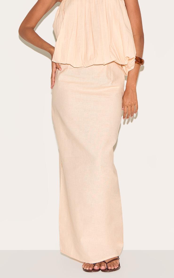 Pretty Little Thing Natural Linen Look A Line Maxi Skirt
