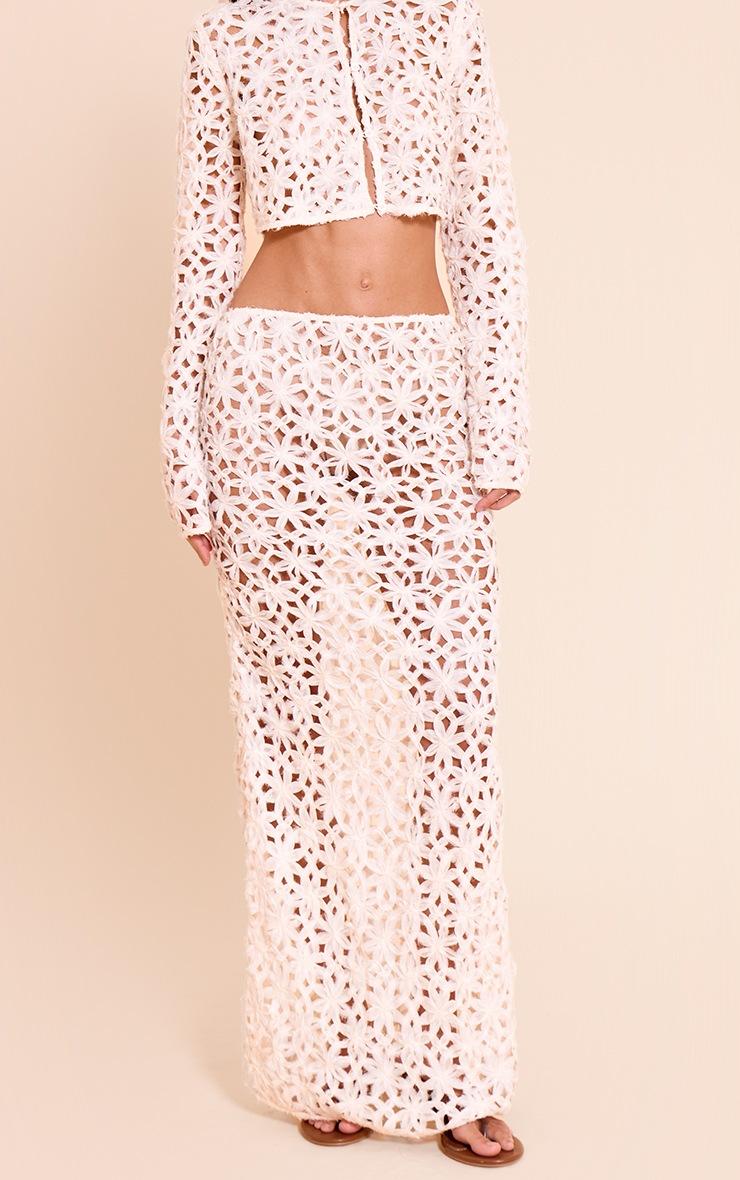 Pretty Little Thing Natural Textured Floral Maxi Skirt