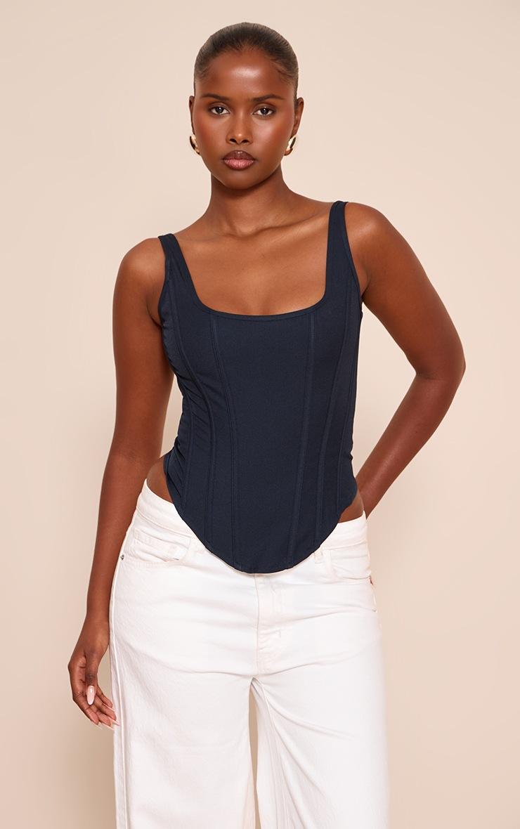 Pretty Little Thing Navy Boned Dip Hem Longline Corset