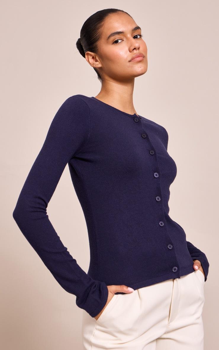 Pretty Little Thing Navy Button Through Fine Knit Cardigan