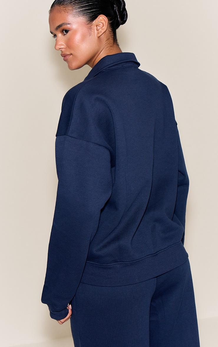 Pretty Little Thing Navy Button Up Long Sleeve Polo Sweatshirt