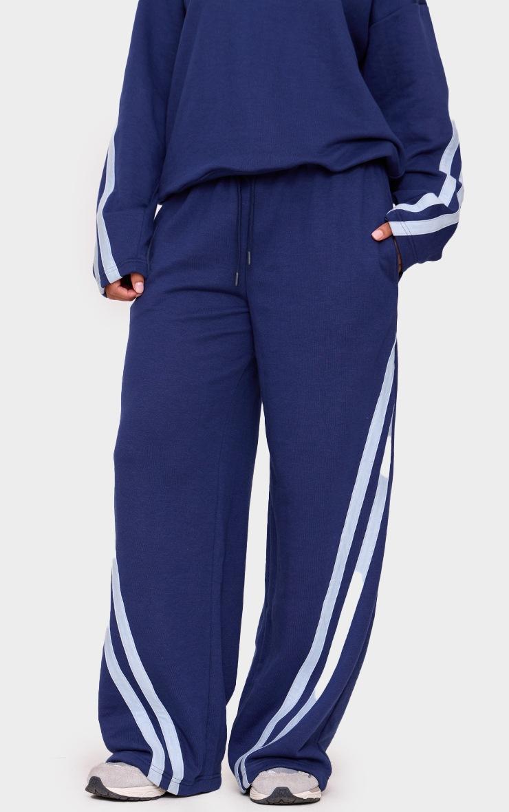 Pretty Little Thing Navy Contrast Striped Wide Leg Sweatpants